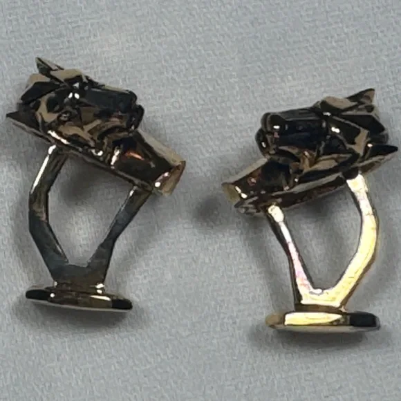 VTG Rick Cameron Wolf Head Cufflinks - Vermeil 925 Silver-Gilt 24k Gold Wildlife